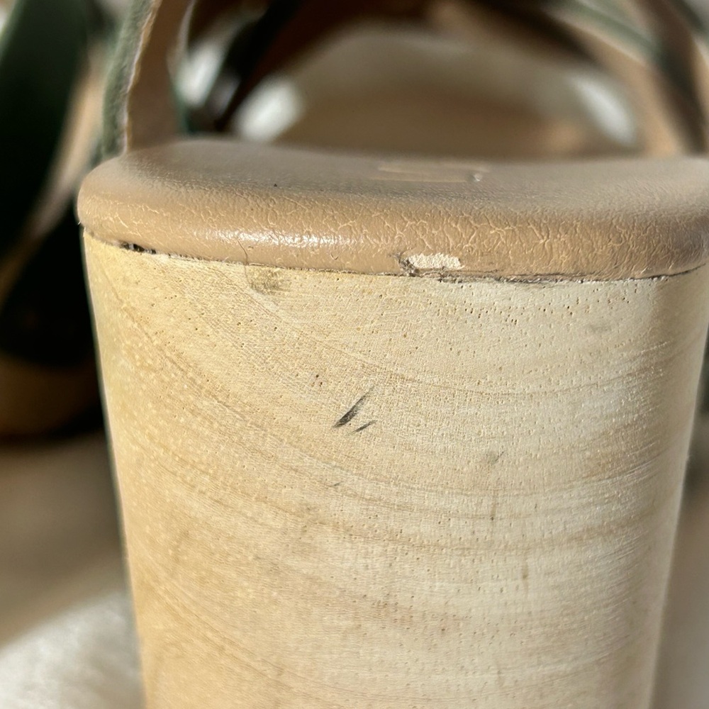 LOFT Olive Green Strappy Leather clog chunky block heel  Platform Sandals size 7 - Picture 9 of 11